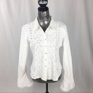 Rampage White Cotton Eyelet Long Sleeve Blouse